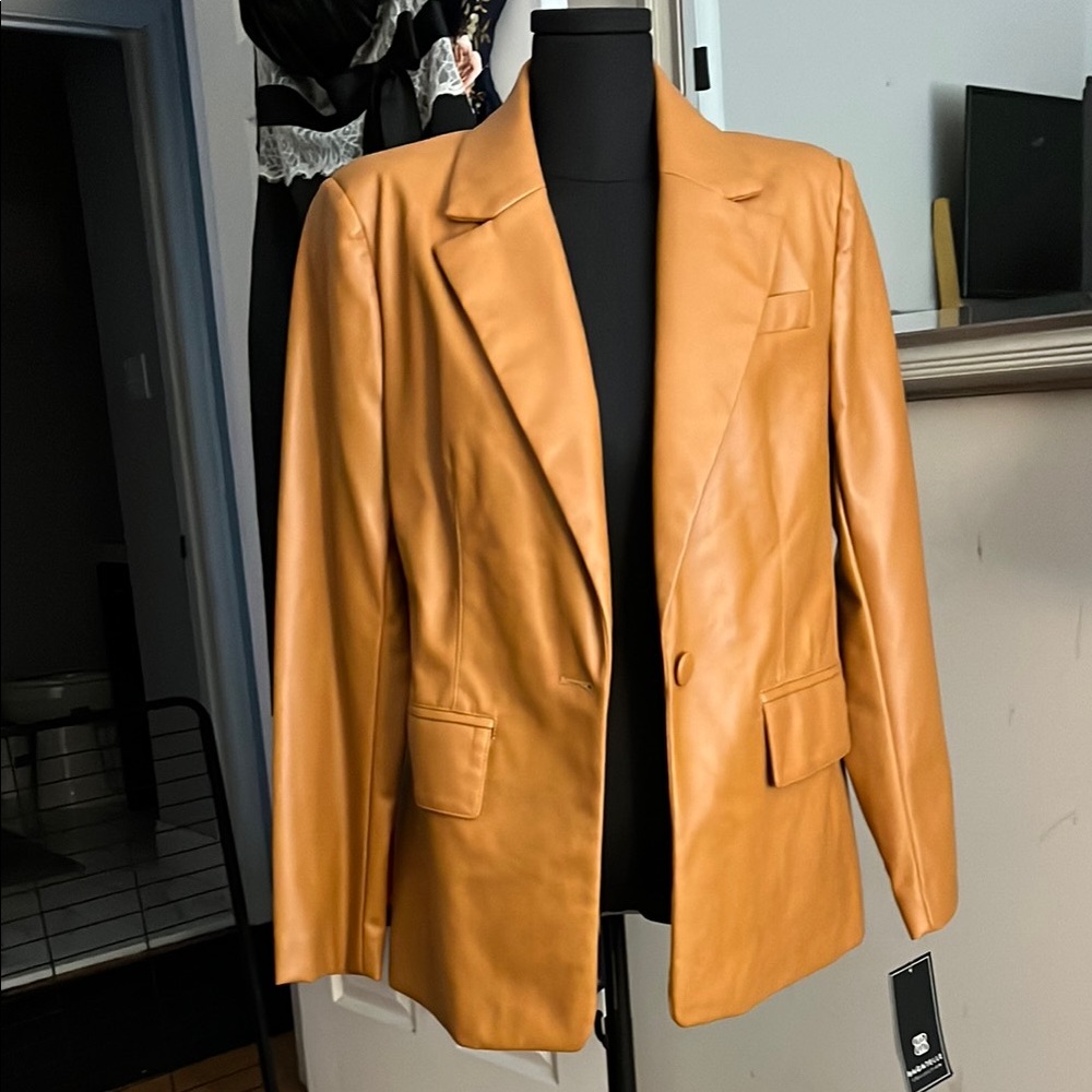 Bagatelle Tan Leather Blazer Modern Tailored Design